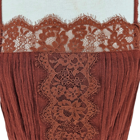 American Eagle Peplum Tank Top Rust Brown Sleeveless Lace Trim Square Neck Shirt - Picture 2 of 8